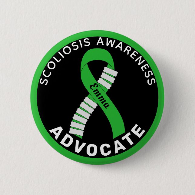 Badge Rond 5 Cm Scoliosis Awareness Advocate Ribbon Black Button (Devant)