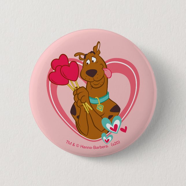 Badge Rond 5 Cm Scooby-Doo Holding Heart Lolipops (Devant)