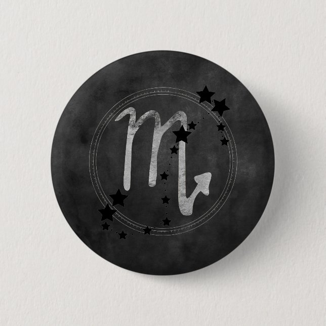 Badge Rond 5 Cm Scorpio constellation zodiaque noir et argent (Devant)