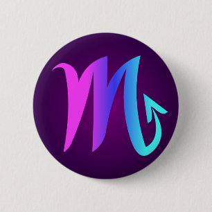 Badge Rond 5 Cm Scorpio Horoscope Signe Pink Blue Aqua Purple