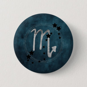 Badge Rond 5 Cm Scorpio zodiac constellation noir & argent turquoi