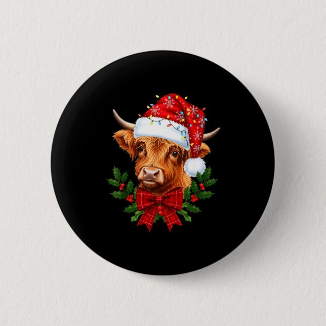 Badge Rond 5 Cm Scottish Highland Cow Christmas Funny Cow Lover Xm (Devant)
