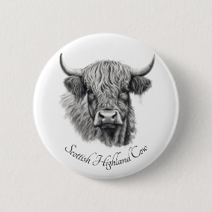 Badge Rond 5 Cm Scottish Highland Cow Sketch personnalisable