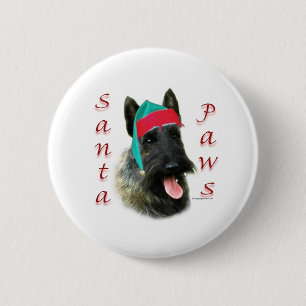 Badge Rond 5 Cm Scottish Terrier (brindle) Père Noël Paws