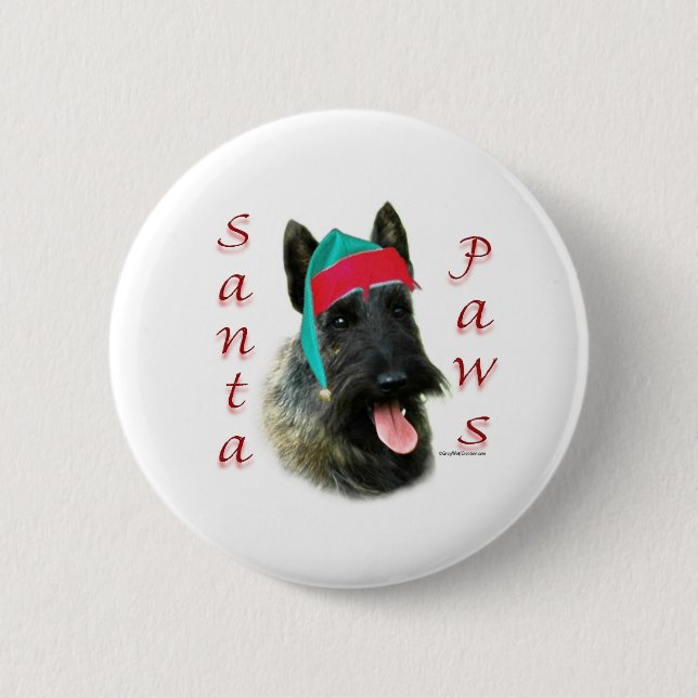 Badge Rond 5 Cm Scottish Terrier (brindle) Père Noël Paws (Devant)