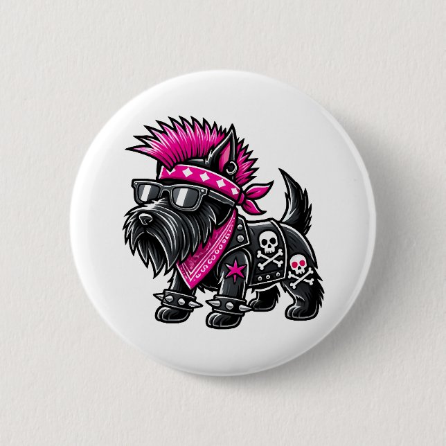 Badge Rond 5 Cm Scottish Terrier Punk Music (Devant)