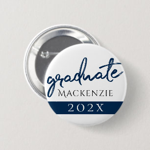 Badge Rond 5 Cm Script de la marine Brush Keepsaké bleu foncé