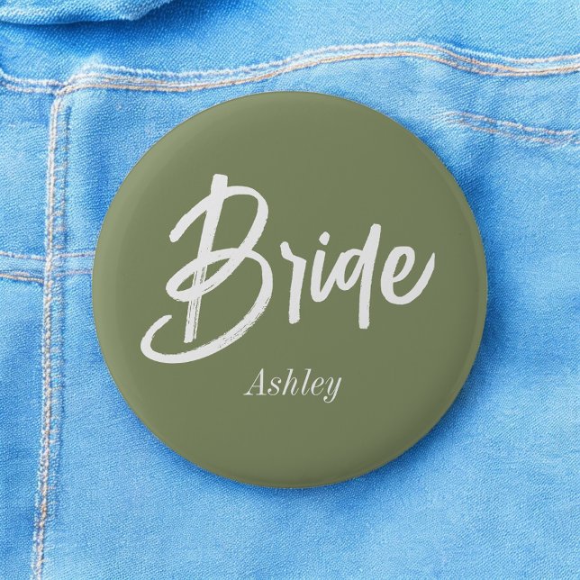 Badge Rond 5 Cm Script de Mariage vert de Bride Sage (Créateur téléchargé)