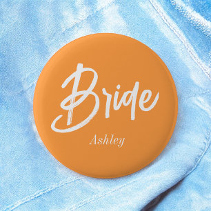 Badge Rond 5 Cm Script Mariage blanc orange mariée