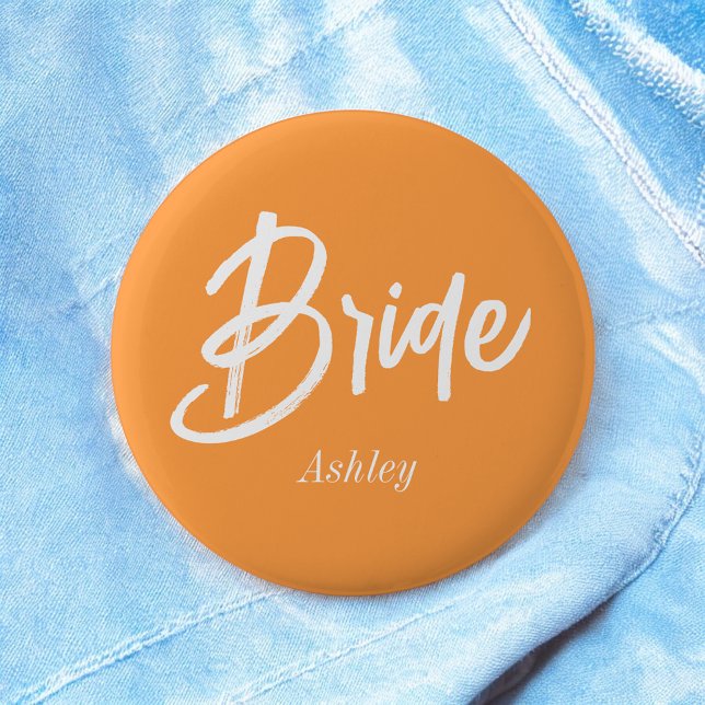 Badge Rond 5 Cm Script Mariage blanc orange mariée (Créateur téléchargé)