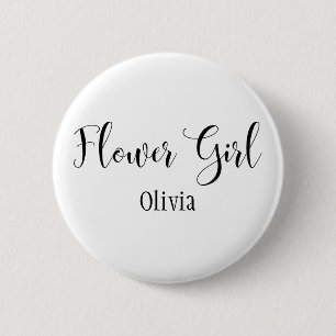 Badge Rond 5 Cm Script noir de Flower Girl avec nom (30)