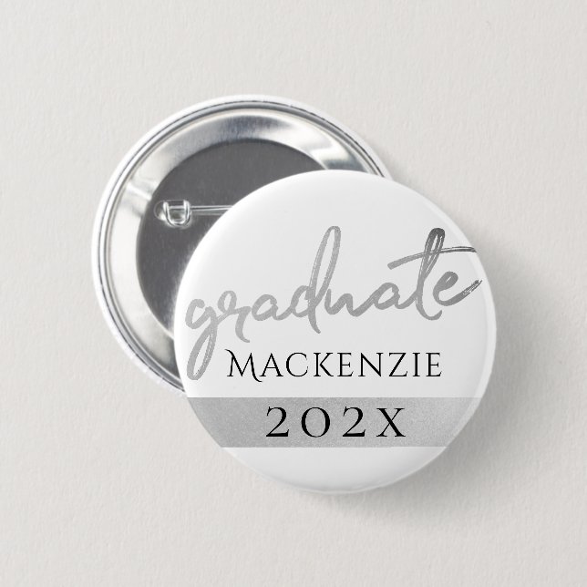 Badge Rond 5 Cm Script Silver Gradué | Faux Metallic tendance (Devant & derrière)