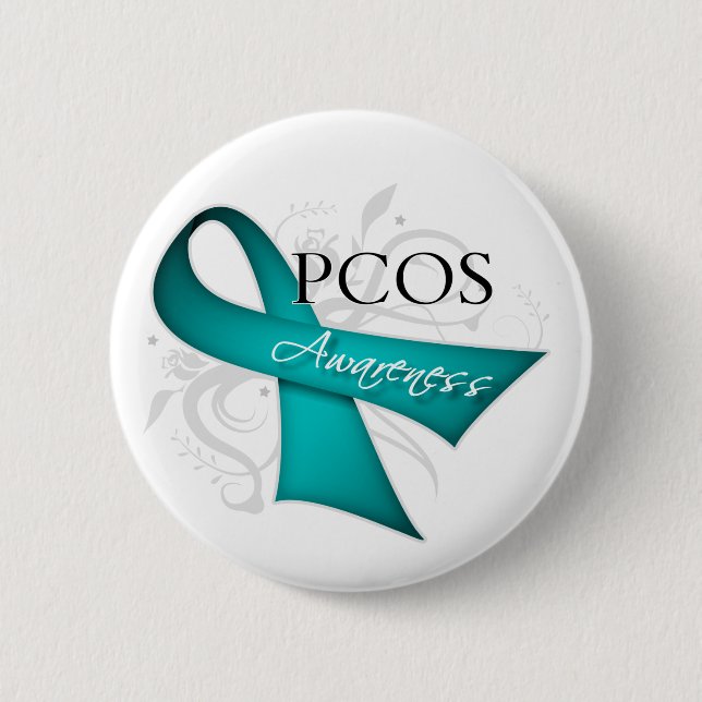 Badge Rond 5 Cm Scroll Ribbon -PCOS Awareness (Devant)