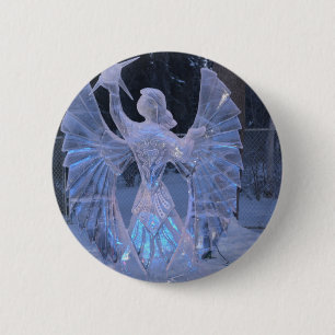Badge Rond 5 Cm Sculpture de neige d'hiver ange Foi chrétienne