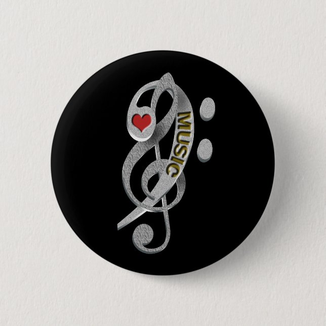 Badge Rond 5 Cm Sculpture en clef de musique d'amour (Devant)