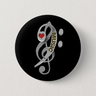 Badge Rond 5 Cm Sculpture en clef de musique d'amour