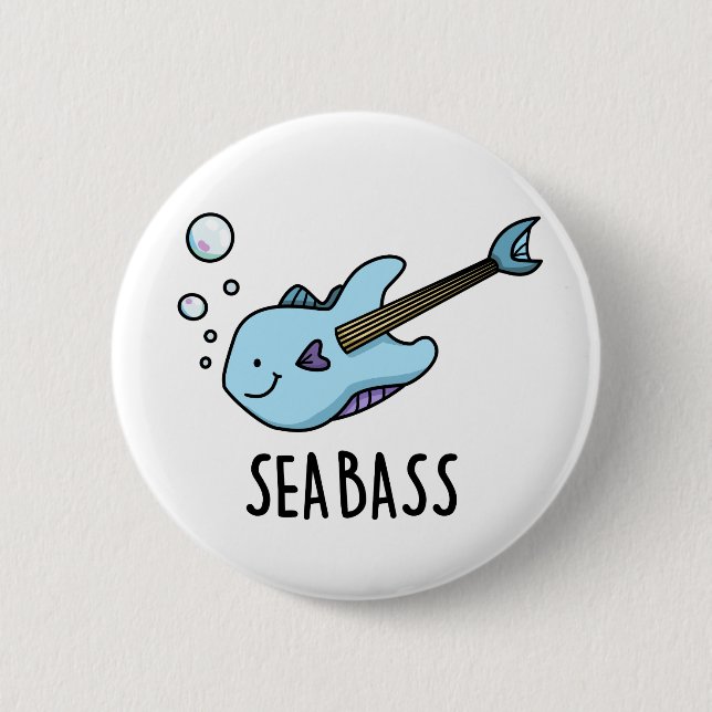 Badge Rond 5 Cm Sea Bass Funny Bass Guitare Poisson Pun (Devant)