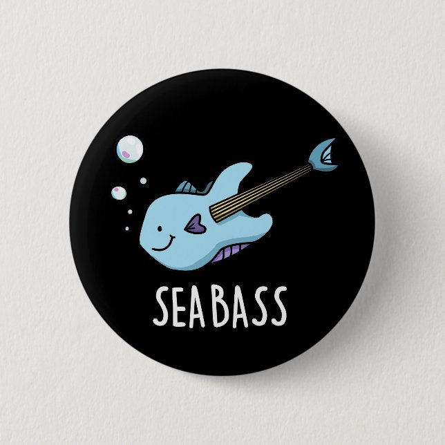 Badge Rond 5 Cm Sea Bass Funny Bass Guitare Poisson Pun Dark BG (Devant)