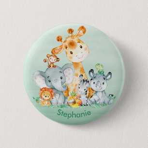 Badge Rond 5 Cm Sea Green Watercolor Cute Safari Jungle Animaux