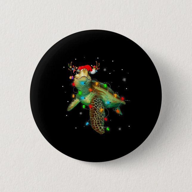 Badge Rond 5 Cm Sea Turtle Christmas Lights Funny Santa Hat Merry  (Devant)