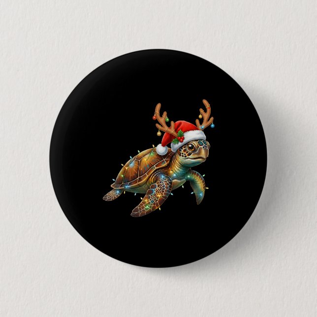 Badge Rond 5 Cm Sea Turtle Christmas Lights Santa Hat Merry Christ (Devant)