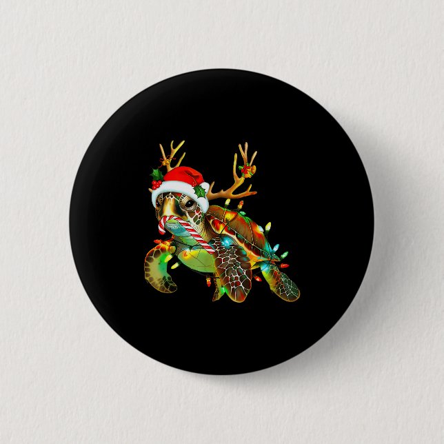 Badge Rond 5 Cm Sea Turtle Christmas Lights Santa Hat Merry Christ (Devant)