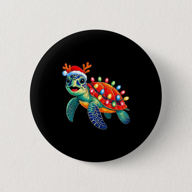 Badge Rond 5 Cm Sea Turtle Christmas Lights Santa Hat Xmas Family  (Devant)