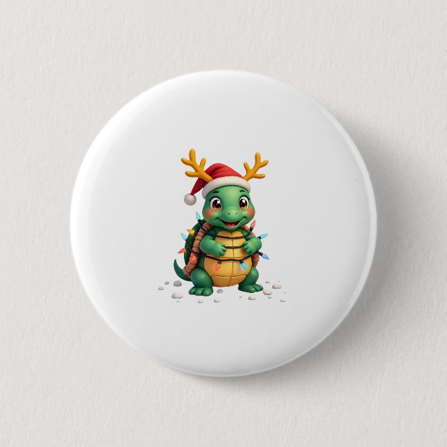 Badge Rond 5 Cm Sea Turtle Santa Christmas Lights Cute Xmas Men Wo (Devant)