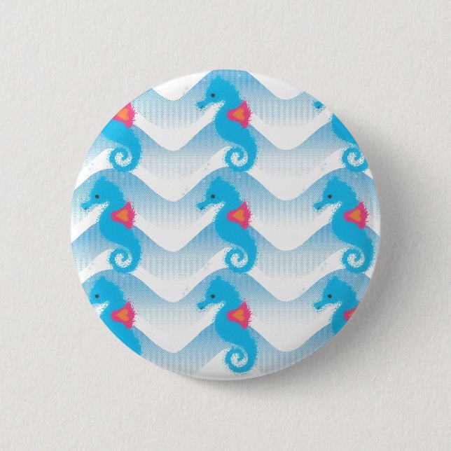 Badge Rond 5 Cm Seahorses And Blue Waves Pattern (Devant)