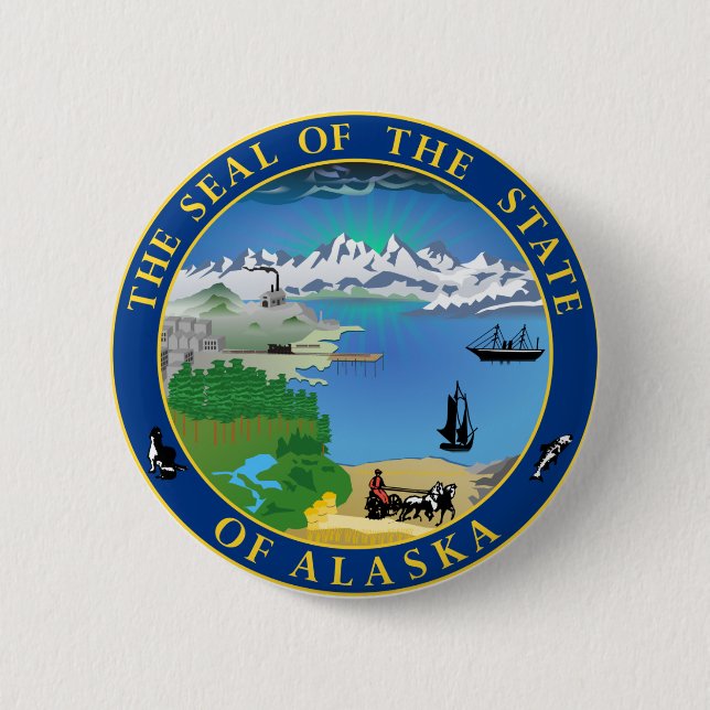 Badge Rond 5 Cm Seal of Alaska State USA Button (Devant)