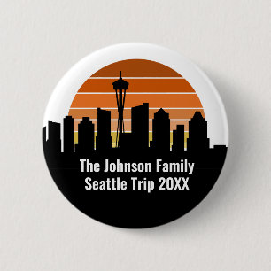 Badge Rond 5 Cm Seattle Skyline Sunset Trip Keepsaké personnalisé