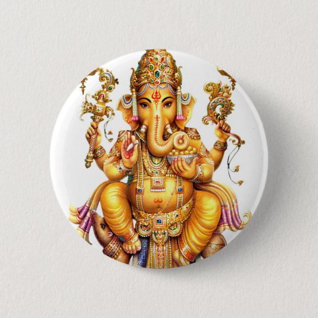 BADGE ROND 5 CM SEIGNEUR GANESH HINDU GOD (Devant)