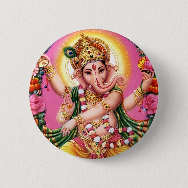 Badge Rond 5 Cm Seigneur Ganesha de danse (Devant)