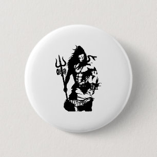 Badge Rond 5 Cm Seigneur Shiva Art Angry Trishul