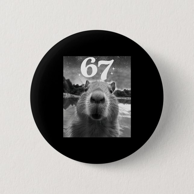 Badge Rond 5 Cm Selfie de capybara avec graphique de capy mème 67  (Devant)
