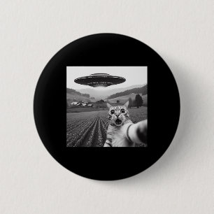 Badge Rond 5 Cm Selfie De Chat Avec Alien Ufo Drôle Cadeaux De Cha