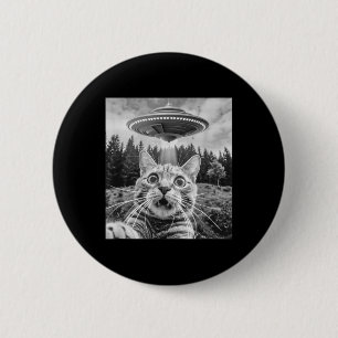 Badge Rond 5 Cm Selfie De Chat Avec Alien Ufo Drôle Chat Pour Homm
