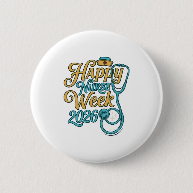 Badge Rond 5 Cm Semaine de l'infirmière heureuse 2026 Stethoscope  (Devant)