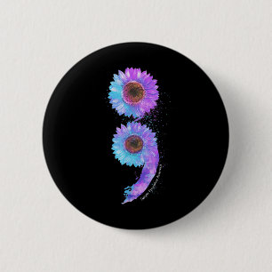 Badge Rond 5 Cm Semicolon de tournesol bleu pourpre Prévention du