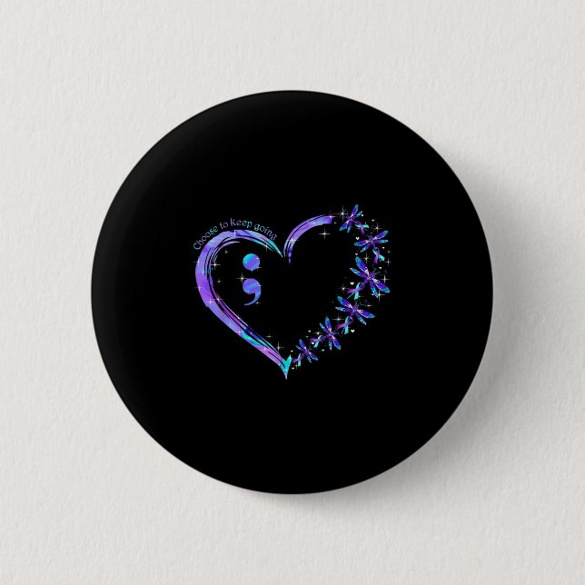 Badge Rond 5 Cm Semicolon du coeur Mois de prévention du suicide (Devant)