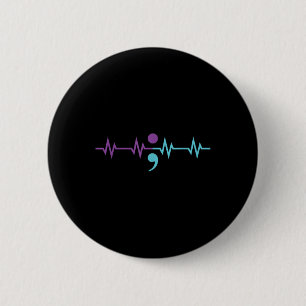 Badge Rond 5 Cm Semicolon Heartbeat Prévention du suicide cardiaqu