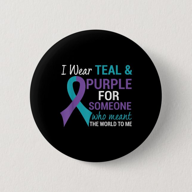Badge Rond 5 Cm Semicolon Turquoise &amp; Purple Ribbon Suicide (Devant)