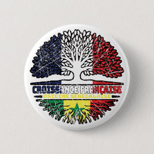 Badge Rond 5 Cm Sénégal Sénégalais Français Drapeau des racines d'