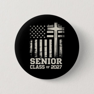 Badge Rond 5 Cm Senior Class Of 2027 USA Flag Cross Christian Grad