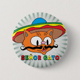 Badge Rond 5 Cm Señor Gato (Dessin de Moustache) avec Sombrero