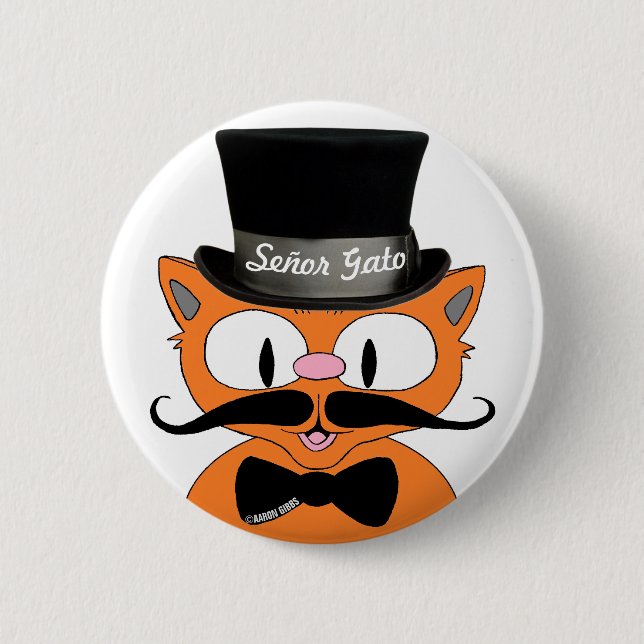 Badge Rond 5 Cm Señor Gato™ Moustache Chapeau supérieur et Cravate (Devant)