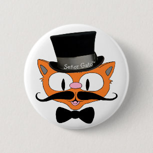 Badge Rond 5 Cm Señor Gato™ Mustache Haut chapeau et Cravate de