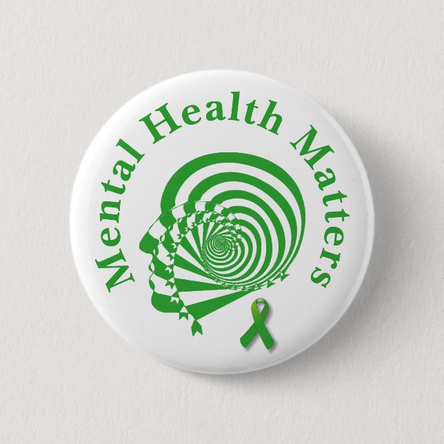 Badge Rond 5 Cm Sensibilisation à la santé mentale  Ruban vert  (Devant)