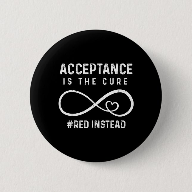 Badge Rond 5 Cm Sensibilisation à l'acceptation de l'autisme Rouge (Devant)