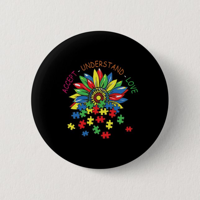 Badge Rond 5 Cm Sensibilisation à l'autisme Accepter Comprendre Am (Devant)